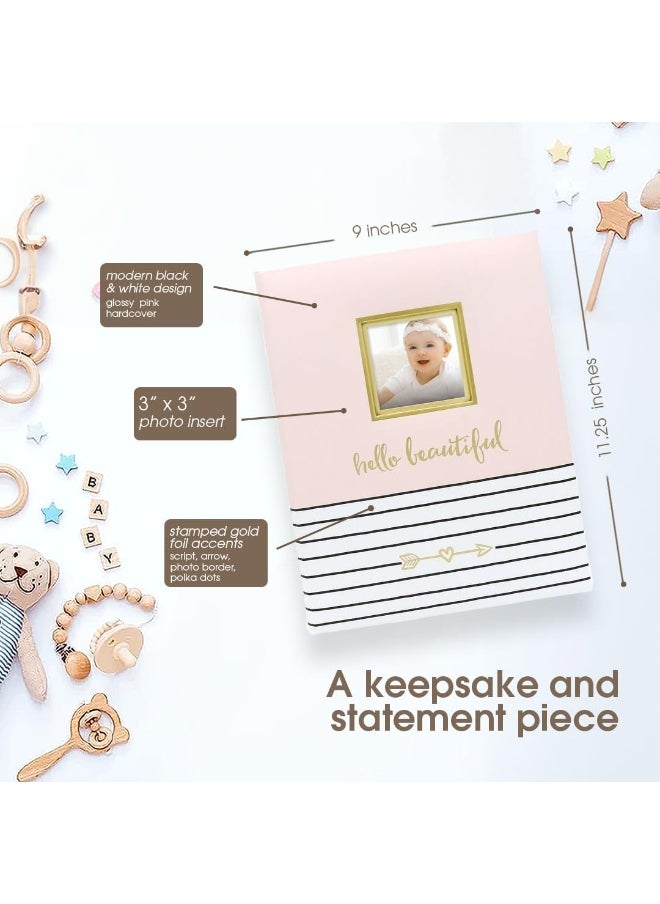 Pearhead Hello Beautiful First 5 Years Baby Memory Book with Photo Insert, Perfect Keepsake, Pink, 1 Count (Pack of 1)