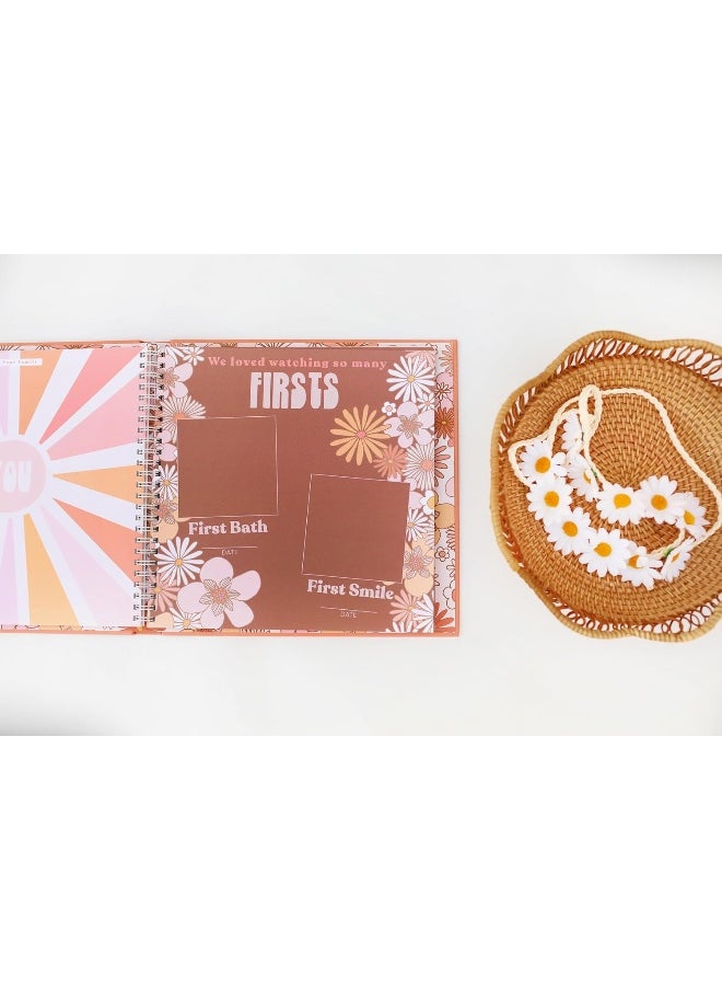 Lucy Darling Flower Child Baby Memory Book - First Year Journal Album To Capture Precious Moments - Milestone Keepsake For Girl - Made In USA