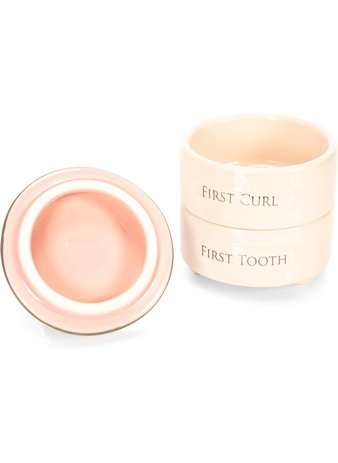 DEMDACO First Tooth and Curl Pink Ceramic Stoneware Children's Stackable Keepsake Box