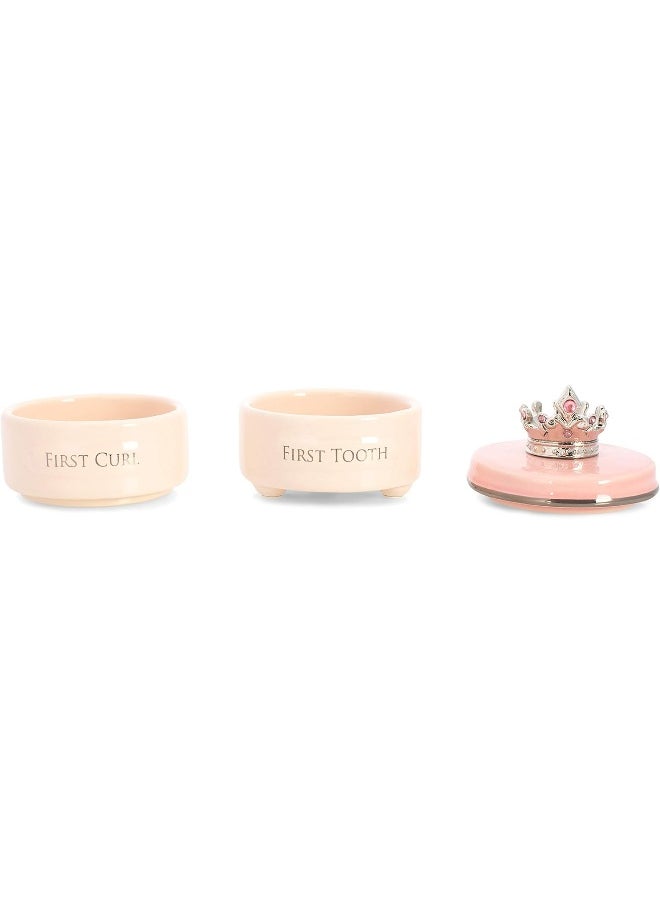 DEMDACO First Tooth and Curl Pink Ceramic Stoneware Children's Stackable Keepsake Box