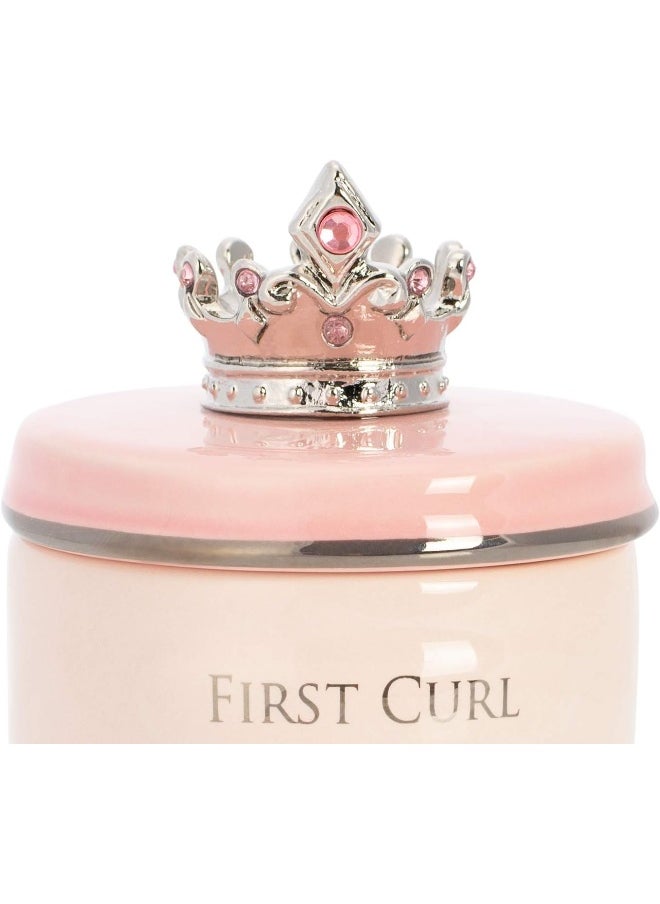 DEMDACO First Tooth and Curl Pink Ceramic Stoneware Children's Stackable Keepsake Box