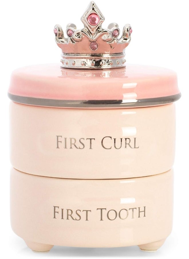DEMDACO First Tooth and Curl Pink Ceramic Stoneware Children's Stackable Keepsake Box