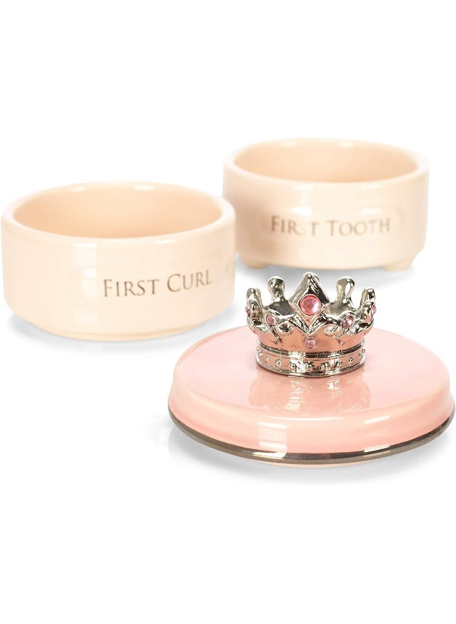 DEMDACO First Tooth and Curl Pink Ceramic Stoneware Children's Stackable Keepsake Box