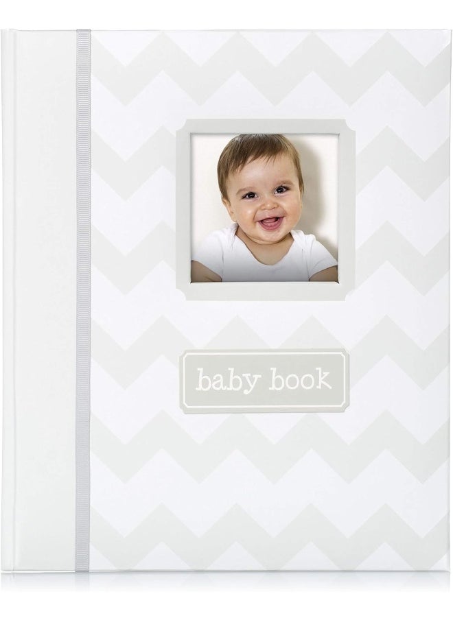 Pearhead Little Pear Chevron Baby Book, Baby Keepsake, Baby Memory Book, Baby Girl or Baby Boy Photo Album Gender-Neutral, Gray