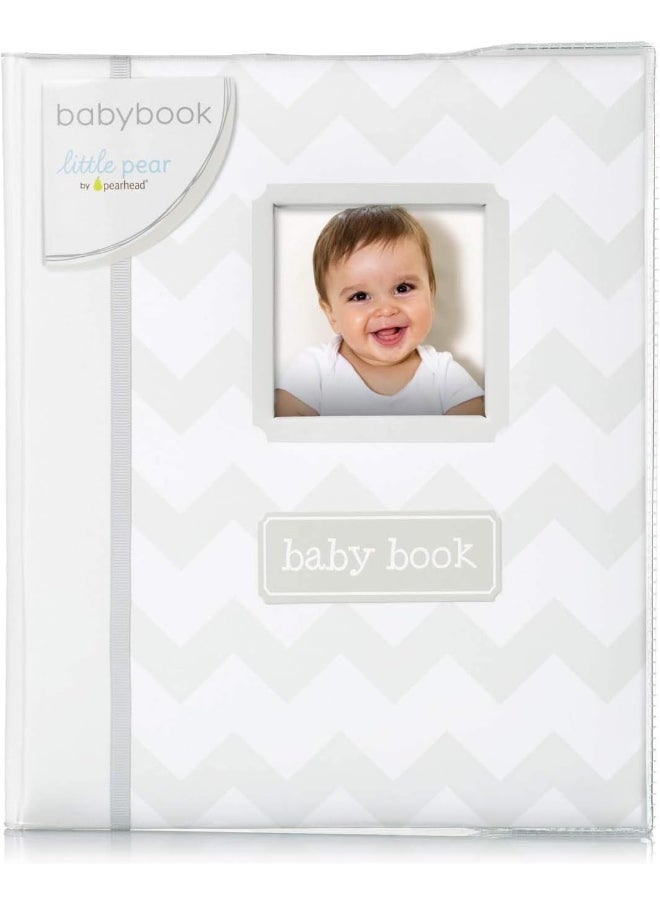 Pearhead Little Pear Chevron Baby Book, Baby Keepsake, Baby Memory Book, Baby Girl or Baby Boy Photo Album Gender-Neutral, Gray