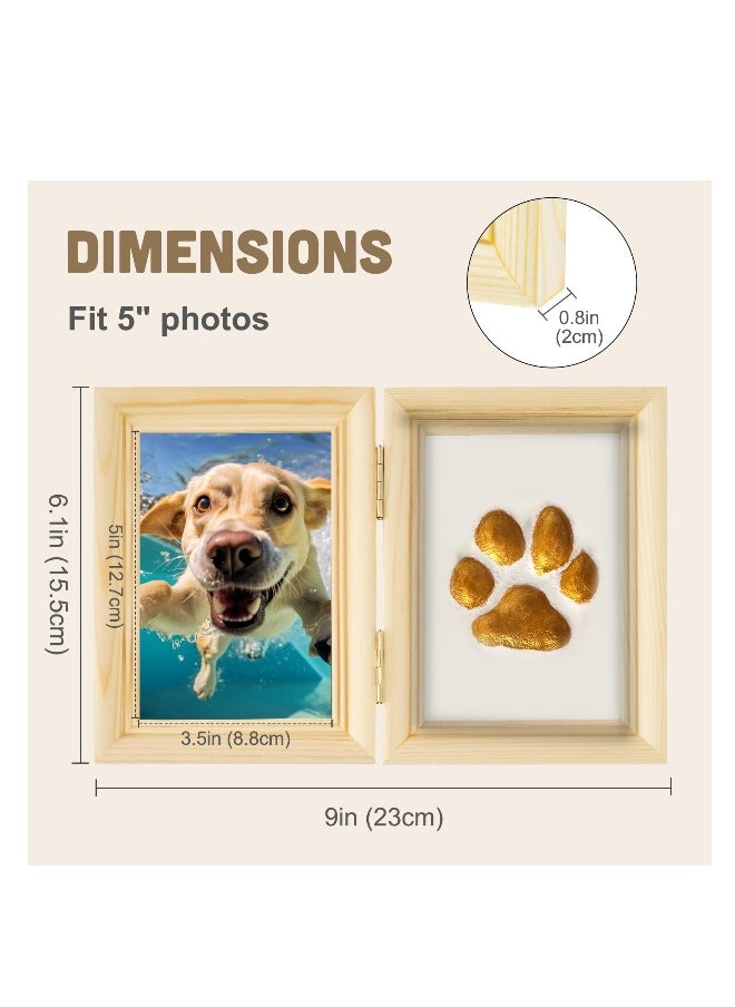 Paw Print Kit, with Picture Frame and Imprint Clay, Pawprints Impression Keepsake for Dogs Cats, Memorial Desk Display for Pets, Double-hinged Photo Frame, Soft & Easy to Mould, Natural