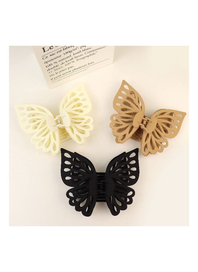 3Pcs Butterfly Hair Clips Butterfly Claw Clips Hair Clips for Women Hair Clips for Thick Hair Matte Hair Clips Medium Hair Clips Big Butterfly Clips for Women Cute Hair Clips (Khaki White Black)