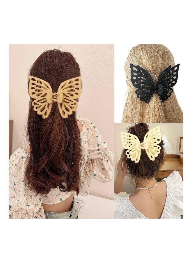 3Pcs Butterfly Hair Clips Butterfly Claw Clips Hair Clips for Women Hair Clips for Thick Hair Matte Hair Clips Medium Hair Clips Big Butterfly Clips for Women Cute Hair Clips (Khaki White Black)