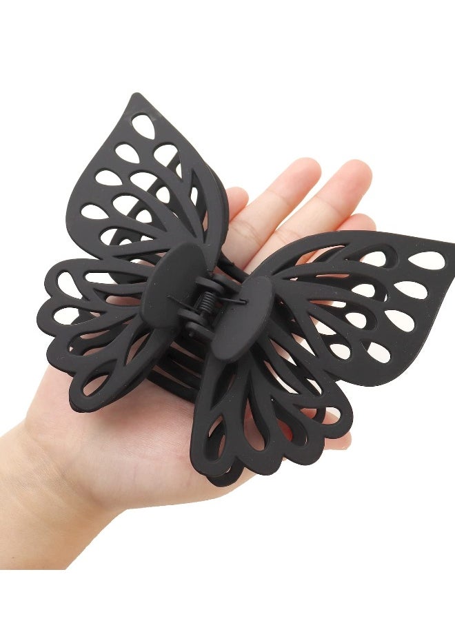 3Pcs Butterfly Hair Clips Butterfly Claw Clips Hair Clips for Women Hair Clips for Thick Hair Matte Hair Clips Medium Hair Clips Big Butterfly Clips for Women Cute Hair Clips (Khaki White Black)