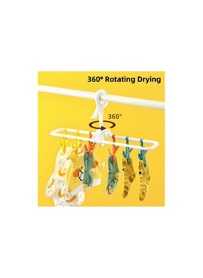 2 Pack Sock Drying Rack, with Clips,Drying Rack Clothing Foldable with 24 Sock Clips 360° Rotatable Hook for Drying Socks Towels Bras Gloves Baby Clothes Diaper Etc (17.7x3.7x8.6 inches)