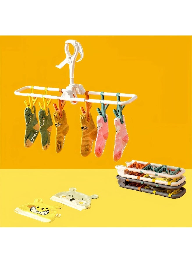 2 Pack Sock Drying Rack, with Clips,Drying Rack Clothing Foldable with 24 Sock Clips 360° Rotatable Hook for Drying Socks Towels Bras Gloves Baby Clothes Diaper Etc (17.7x3.7x8.6 inches)