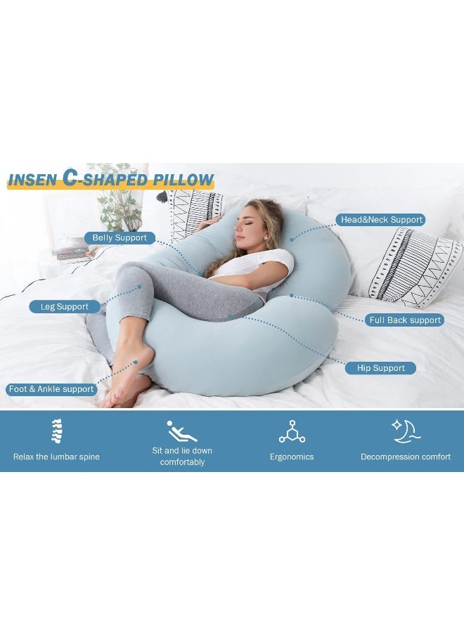 INSEN Pregnancy Pillow, Cooling Pregnancy Body Pillow with Jersey Cover, C Shaped Full Body Pillow for Pregnant Women, Cooling Green