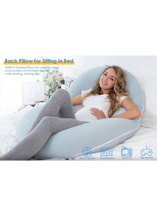 INSEN Pregnancy Pillow, Cooling Pregnancy Body Pillow with Jersey Cover, C Shaped Full Body Pillow for Pregnant Women, Cooling Green
