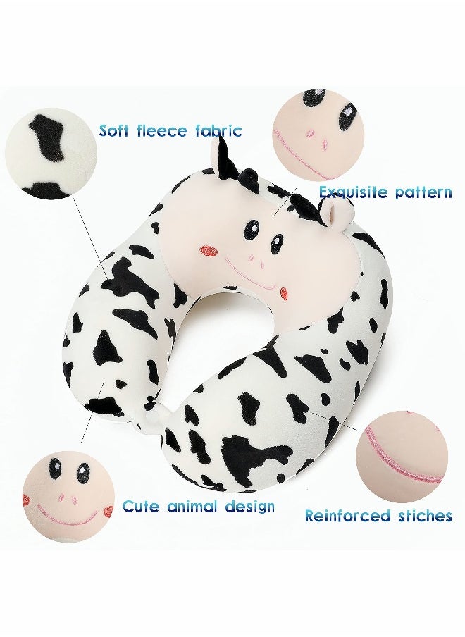 Travel Pillow for Kids and Adults Cute Animal Memory Foam Neck Pillow with Soft Fleece Cover and Eye Mask Set Airplane Pillow Travel Kit with Drawstring Organizer Bag Machine Washable (Cow)