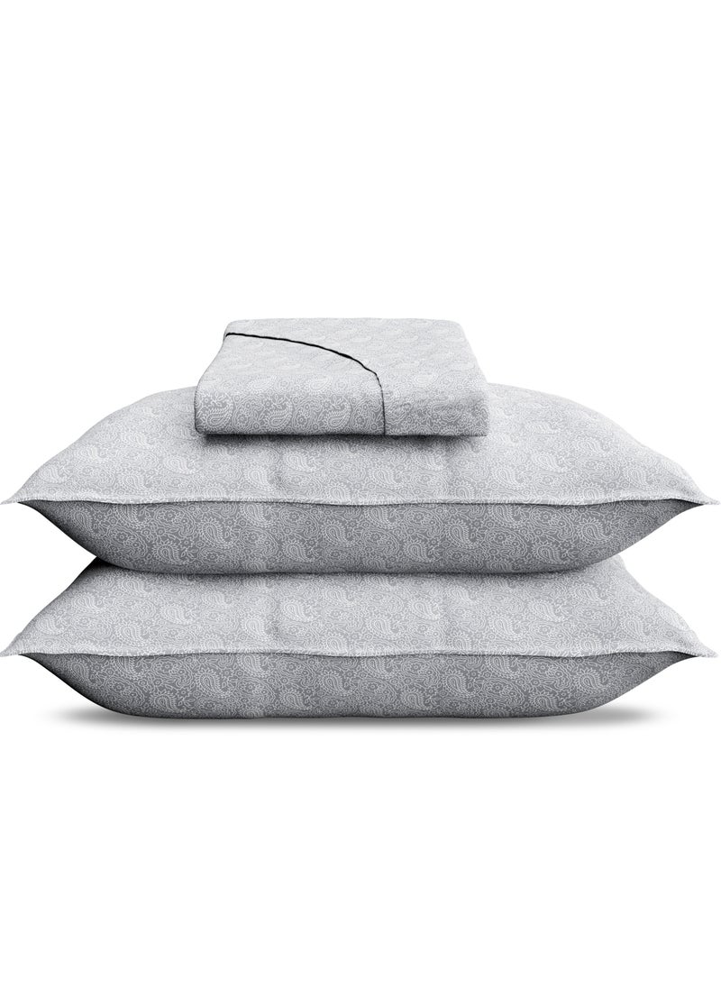 Print 1 Fitted Sheet + 2 Pillow Cases King Cotton Grey 200x180cm