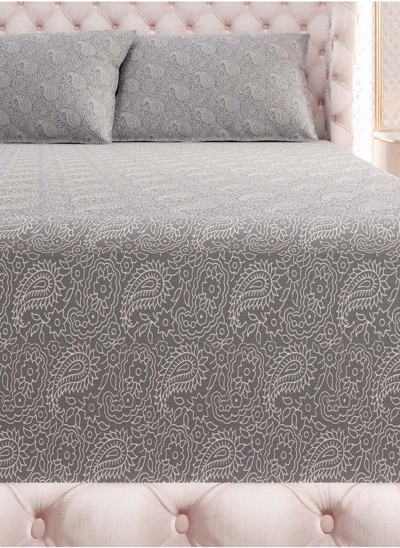 Print 1 Fitted Sheet + 2 Pillow Cases King Cotton Grey 200x180cm