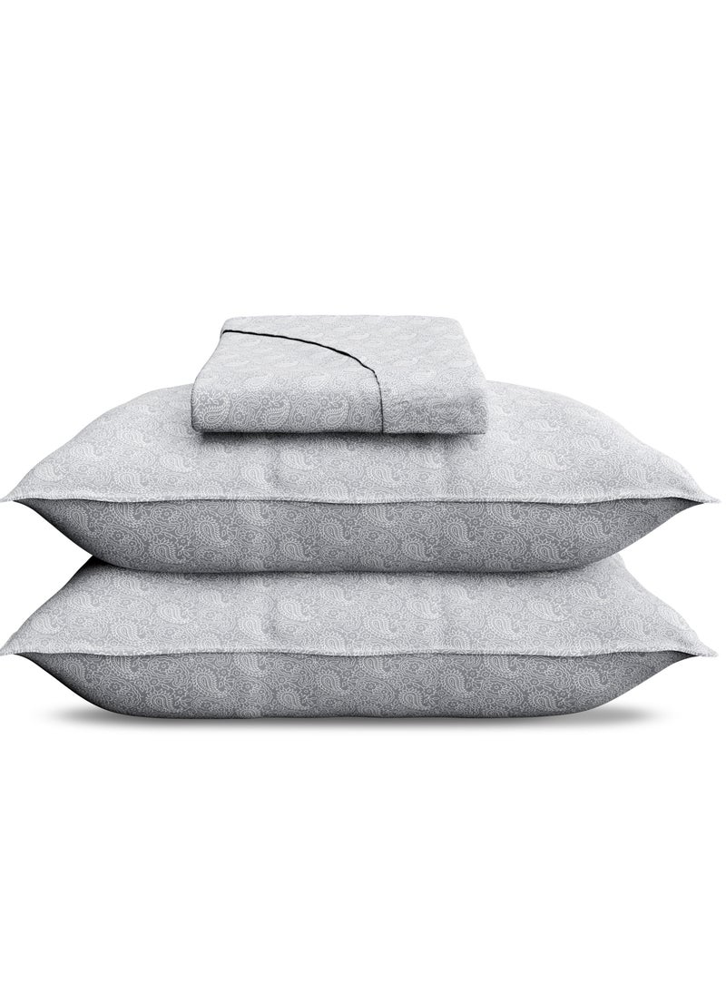 Print 1 Fitted Sheet + 2 Pillow Cases Double Cotton Grey 200x120cm