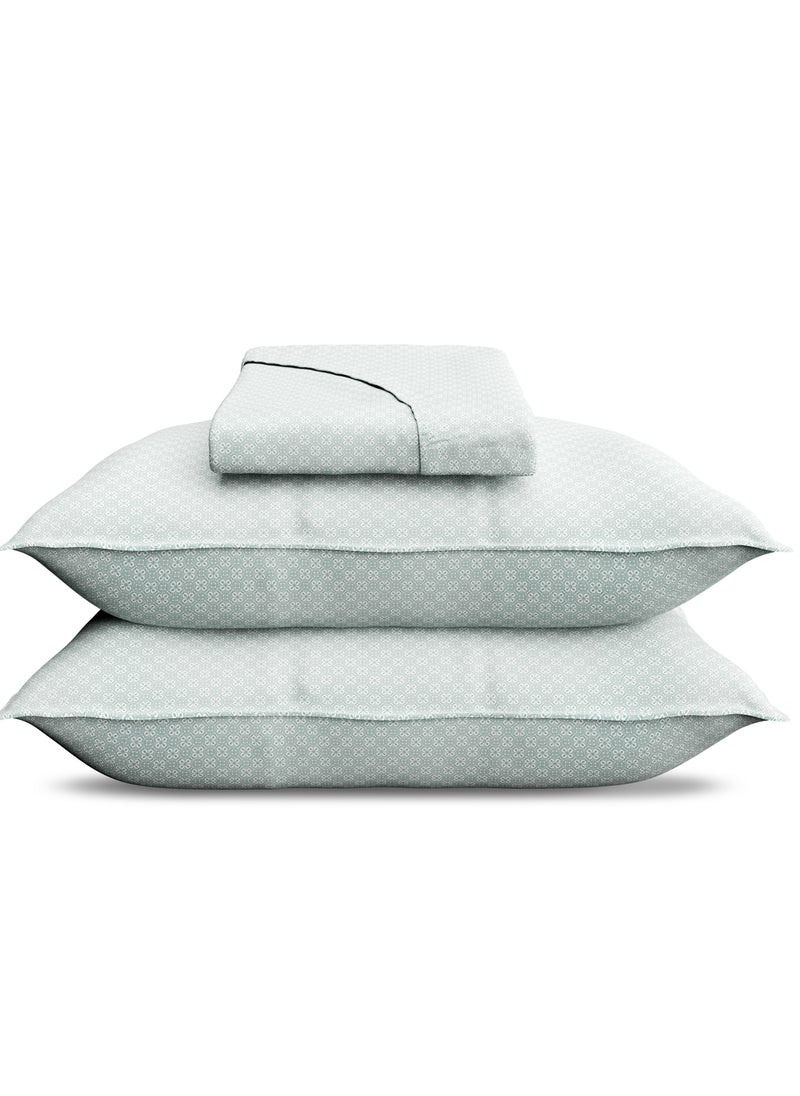 Print 1 Fitted Sheet + 2 Pillow Cases Super King Cotton Green 200x200cm
