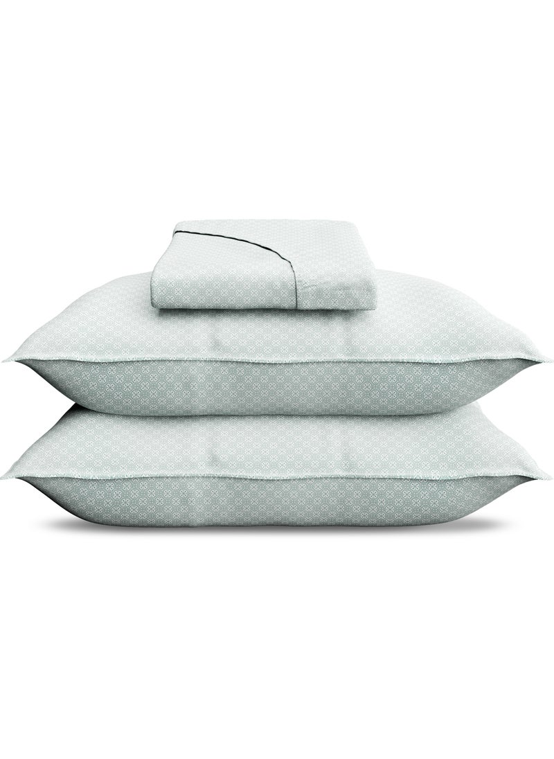 Print 1 Fitted Sheet + 2 Pillow Cases Single Cotton Green 190x90cm
