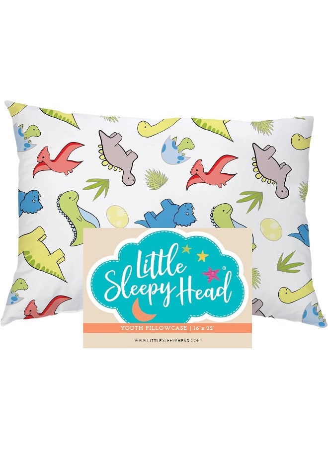 Little Sleepy Head Youth Pillowcase 16 x 22-100% Cotton & Hypoallergenic (Dinosaurs White)