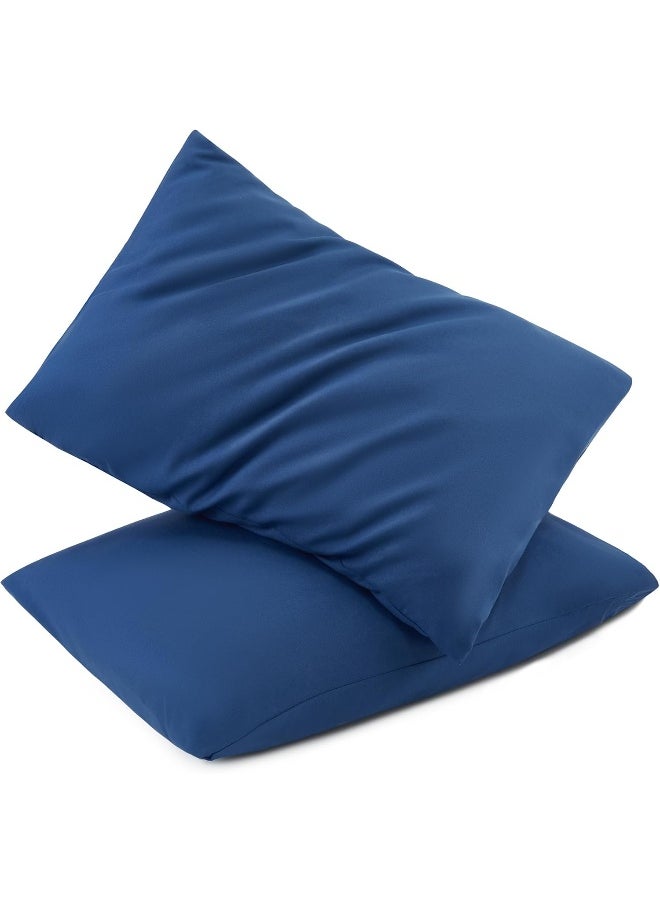 TILLYOU Baby Toddler Pillowcase Set of 2, 14x20-Fits Pillow Sized 12x16, 13x18 or 14x19, Silky Soft Microfiber, Kids Travel Pillow Cases, Navy