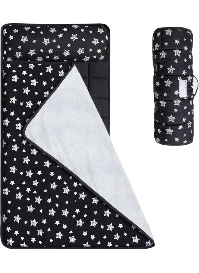 Moonsea Toddler Sleeping Bag Nap Mat Black with Pillow and Fleece Blanket