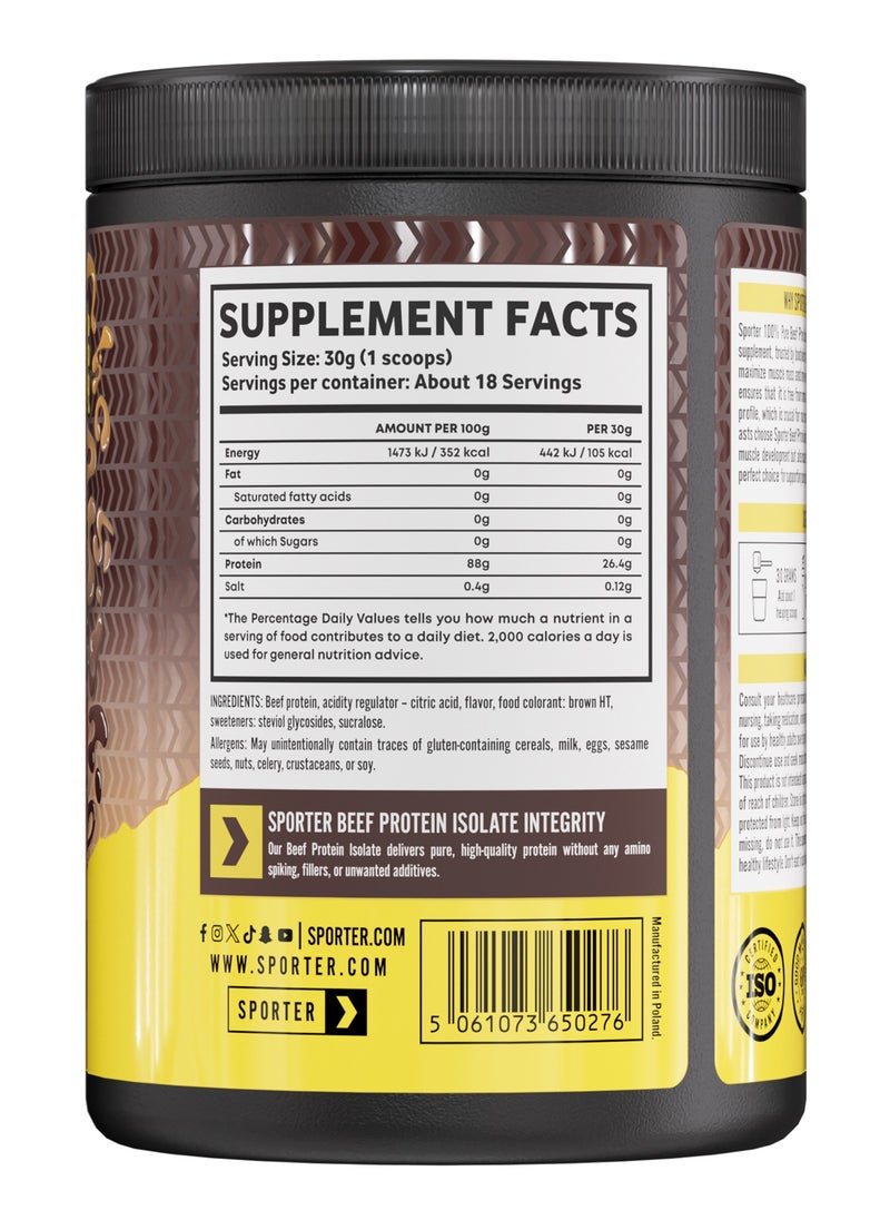 Sporter Beef Protein Isolate – 540g | 26g Protein Per Serving | 0g Sugar & Fat | Cola Flavor | Lactose-Free | Muscle Building & Recovery