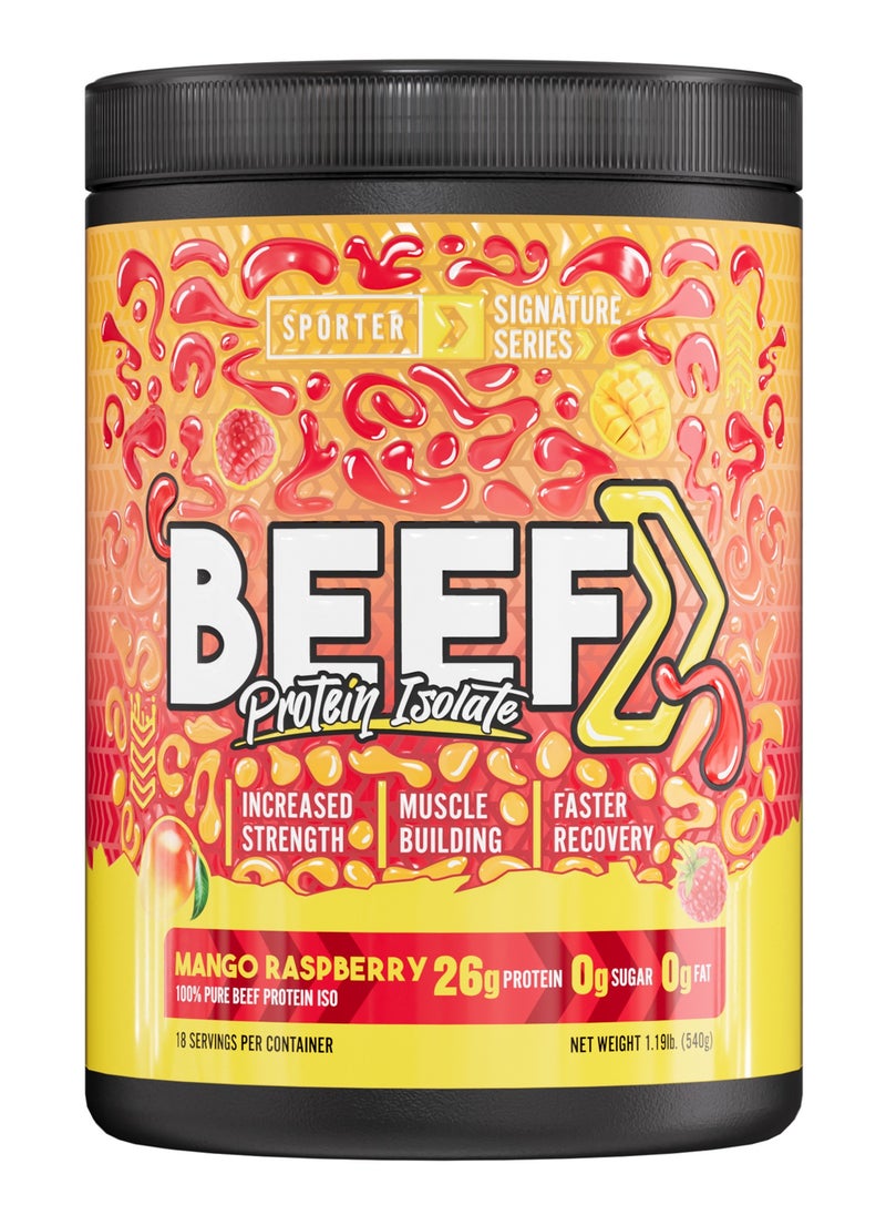 Sporter Beef Protein Isolate – 540g | 26g Protein Per Serving | 0g Sugar & Fat | Raspberry Mango Flavor | Lactose-Free | Muscle Recovery & Strength