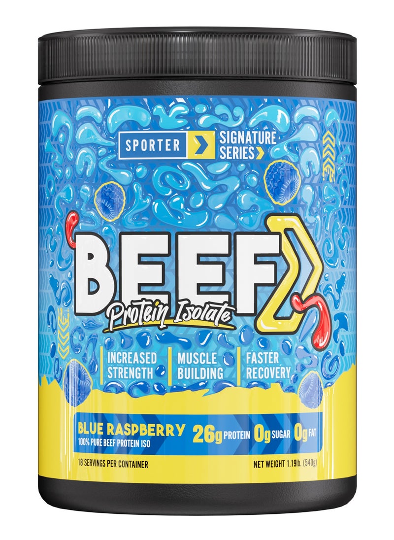 Sporter Beef Protein Isolate – 540g | 26g Protein Per Serving | 0g Sugar & Fat | Blue Raspberry Flavor | Lactose-Free | Muscle Building & Recovery