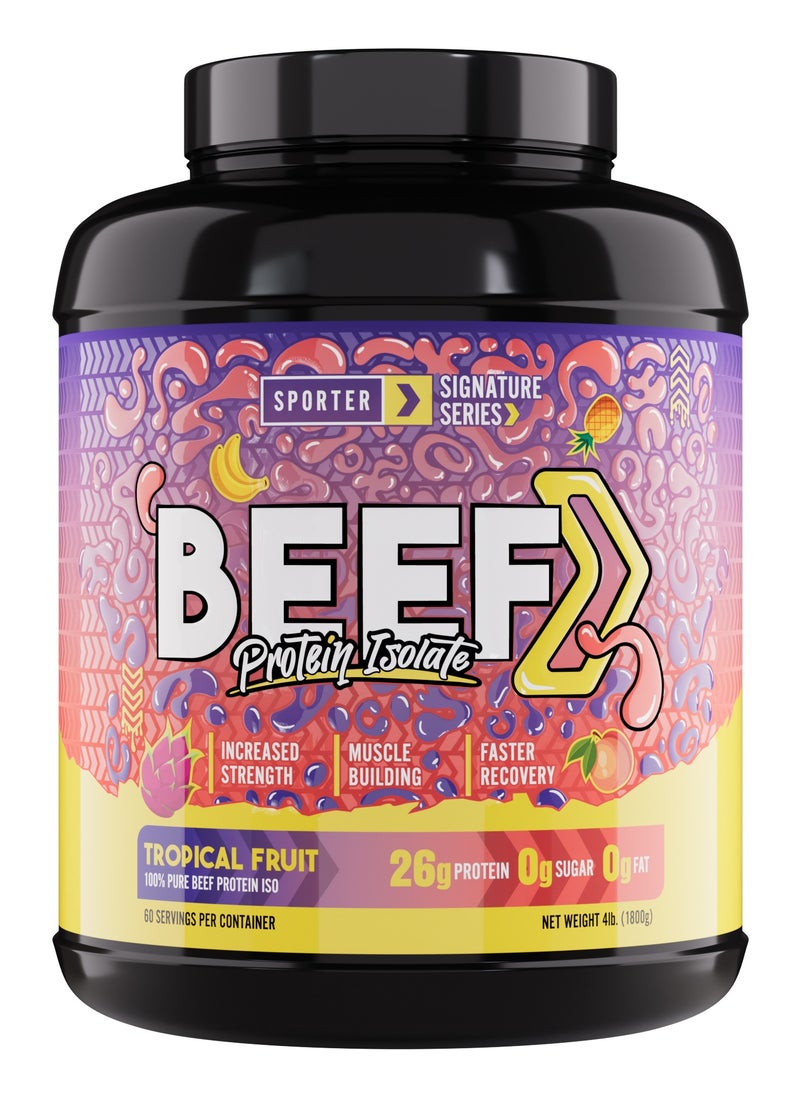 Sporter Beef Protein Isolate – 1800g | 26g Protein Per Serving | 0g Sugar & Fat | Tropical Fruit Flavor | Lactose-Free | Lean Muscle & Recovery
