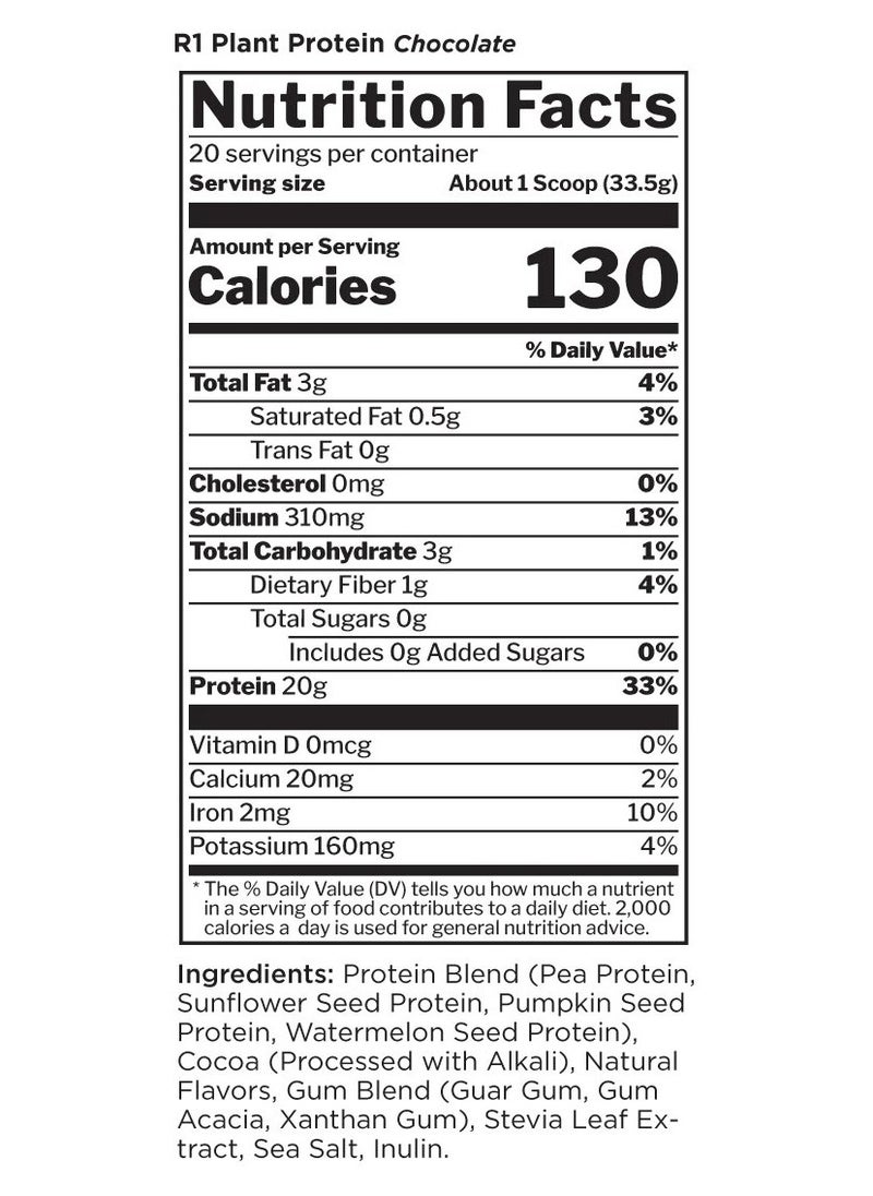 Rule1, Plant Protein, Vegan, 670g, Chocolate, 20 Servings