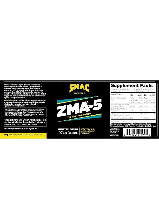 Zma-5 Sleep Aid Supplement, Promote Muscle Recovery & Growth, Immune Support, & Restorative Sleep With Zinc, Magnesium & 5-Htp, Post Workout, Before Bed Zma Supplements 180 Count (2 Pack)