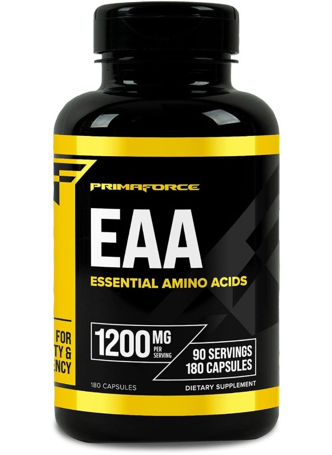 PrimaForce EAA Capsules 1200mg, 180 Capsules, 90 Servings - Essential Amino Acids - Non-GMO, Gluten Free & Vegetarian Friendly