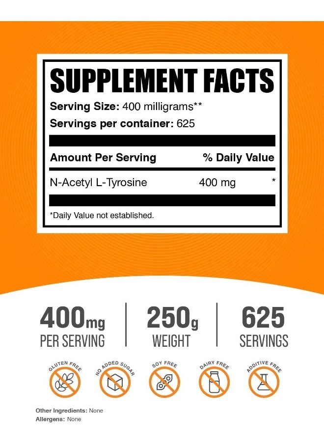 .Com N-Acetyl L-Tyrosine Powder - L Tyrosine Supplement - Tyrosine Powder - Nalt N-Acetyl-L-Tyrosine - Energy & Focus Supplement - 400Mg Per Serving (250 Grams - 8.8 Oz)