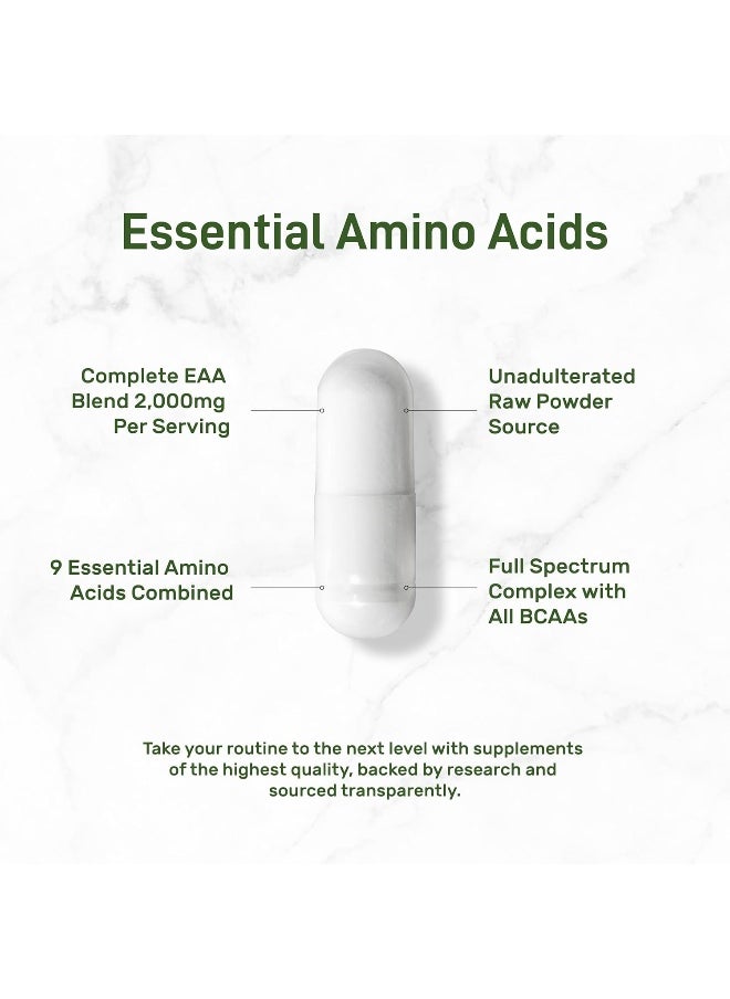 Essential Amino Acids (Eaa) 2000Mg Per Serving, 300 Capsules – Unflavored - 9 In 1, All Bcaas (Branched-Chain Aminos) – Lean Muscle Support & Natural Pre Workout Supplement