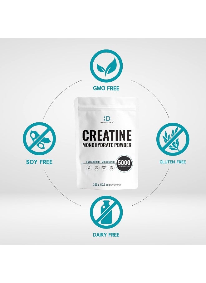 Creatine Monohydrate Powder 300 Grams (60 Servings), Unflavored | Pure | Micronized Creatine Powder, 5000Mg(5G) Per Serving, 2 Month Supply, Vegan | Keto, Non-Gmo, No Filler, No Additives