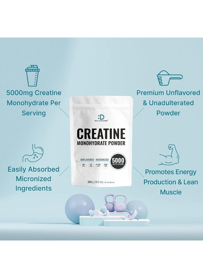 Creatine Monohydrate Powder 300 Grams (60 Servings), Unflavored | Pure | Micronized Creatine Powder, 5000Mg(5G) Per Serving, 2 Month Supply, Vegan | Keto, Non-Gmo, No Filler, No Additives
