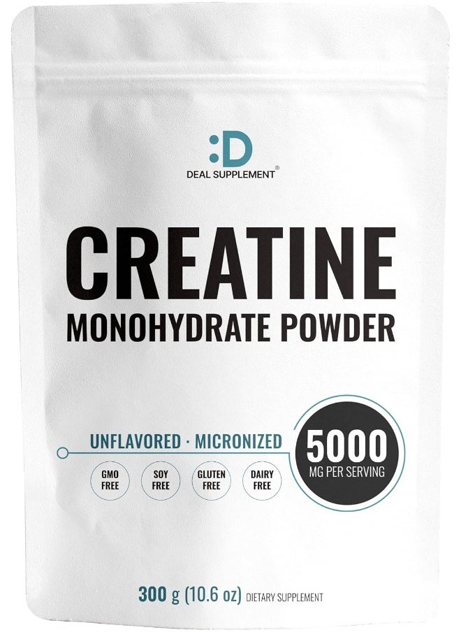 Creatine Monohydrate Powder 300 Grams (60 Servings), Unflavored | Pure | Micronized Creatine Powder, 5000Mg(5G) Per Serving, 2 Month Supply, Vegan | Keto, Non-Gmo, No Filler, No Additives