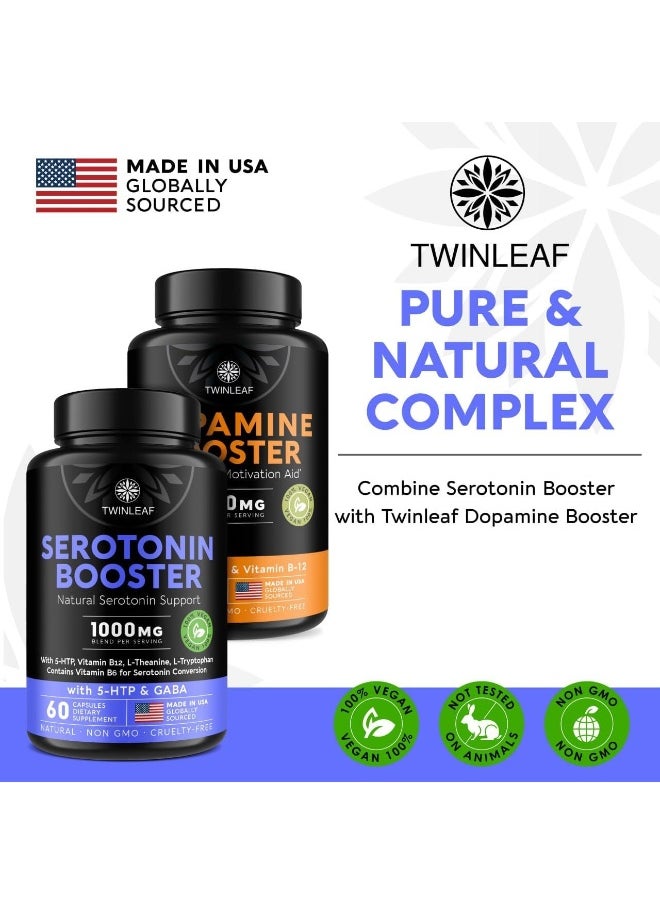 5 Htp Supplement With Gaba, 1000Mg Blend - Natural Aid Made In Usa - Proprietary Formula For Mood And Relaxation, 60 Vegan Capsules - 5-Htp + Vitamin B 6 & Vitamin B 12 - No Gmo
