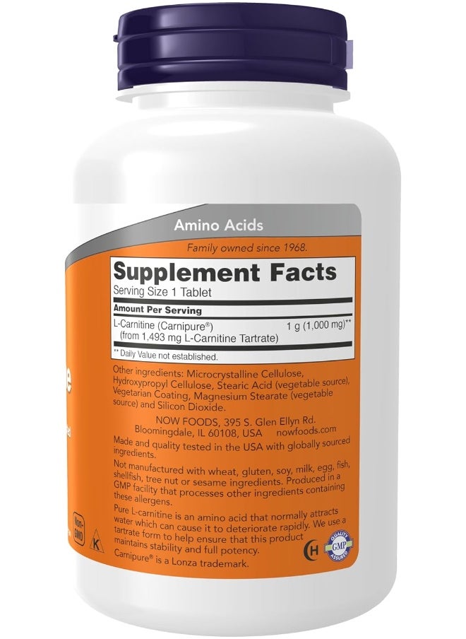Supplements, L-Carnitine 1,000 Mg, Purest Form, Amino Acid, Fitness Support*, 100 Tablets