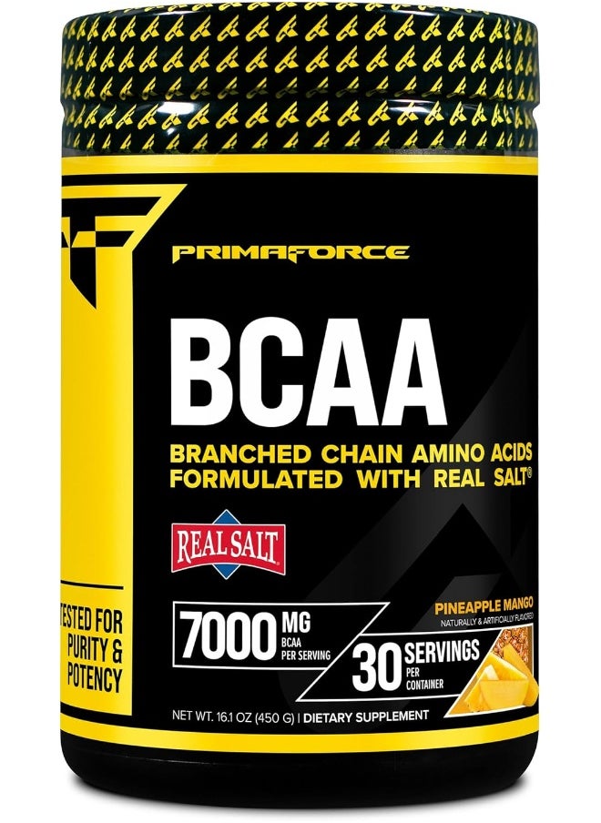Primaforce BCAA Powder (Pineapple Mango) (30 Servings) - 7000MG 2:1:1 BCAAs, Post-Workout Recovery Drink with Amino Acids and Real Salt for Men & Women