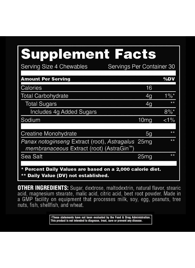 Creatine Chews Tablets - Enhanced Creatine Monohydrate With Astragin To Improve Absorption, Sea Salt For Added Pumps, Delicious And Convenient Chewable Tablets - Grape