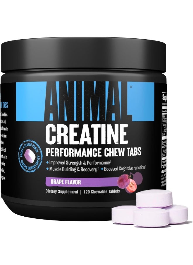 Creatine Chews Tablets - Enhanced Creatine Monohydrate With Astragin To Improve Absorption, Sea Salt For Added Pumps, Delicious And Convenient Chewable Tablets - Grape