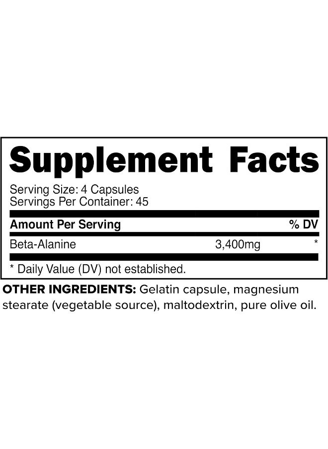 Primaforce Beta Alanine Capsules 3,400mg, 180 Capsules (45 Servings) - Potent Beta-Alanine Supplement