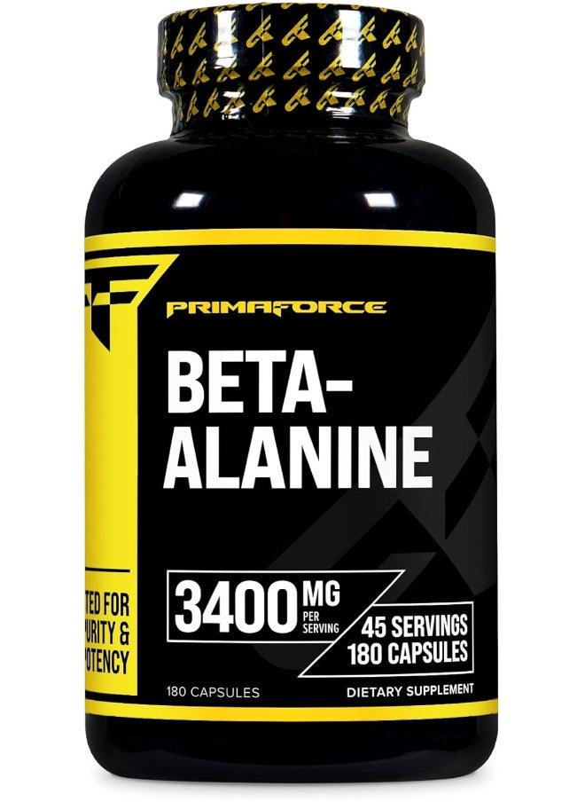 Primaforce Beta Alanine Capsules 3,400mg, 180 Capsules (45 Servings) - Potent Beta-Alanine Supplement