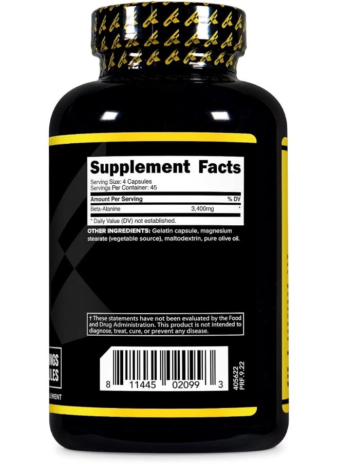 Primaforce Beta Alanine Capsules 3,400mg, 180 Capsules (45 Servings) - Potent Beta-Alanine Supplement