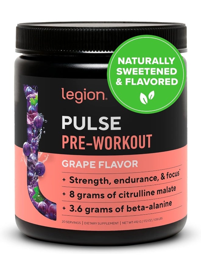 Pulse Pre Workout Supplement - All Natural Nitric Oxide Preworkout Drink To Boost Energy, Creatine Free, Naturally Sweetened, Beta Alanine, Citrulline, Alpha Gpc (Grape)
