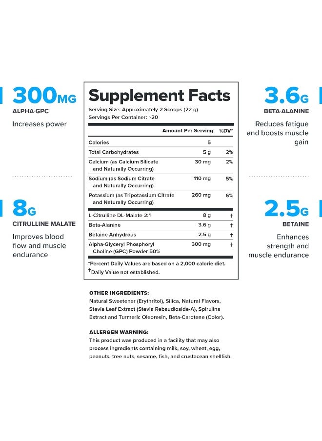 Pulse Pre Workout Supplement - All Natural Nitric Oxide Preworkout Drink To Boost Energy, Creatine Free, Naturally Sweetened, Beta Alanine, Citrulline, Alpha Gpc (Caffeine Free Green Apple)