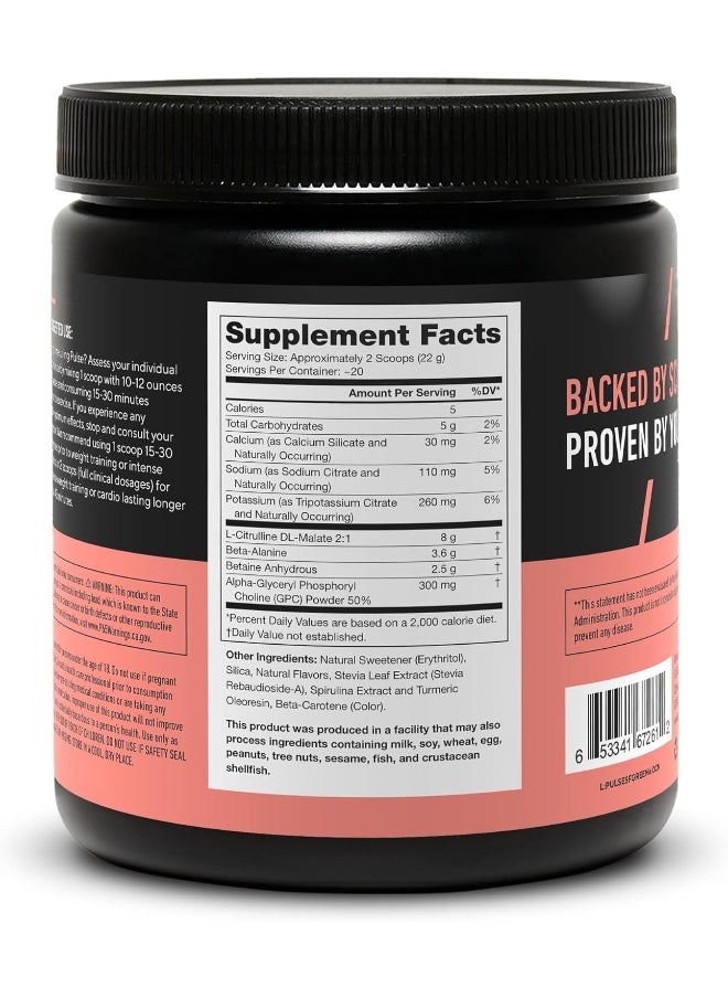 Pulse Pre Workout Supplement - All Natural Nitric Oxide Preworkout Drink To Boost Energy, Creatine Free, Naturally Sweetened, Beta Alanine, Citrulline, Alpha Gpc (Caffeine Free Green Apple)