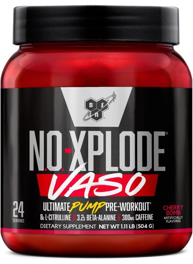N.O.-Xplode Vaso Pre Workout Powder With 8G Of L-Citrulline And 3.2G Beta-Alanine And Energy, Flavor: Cherry Bomb, 24 Servings